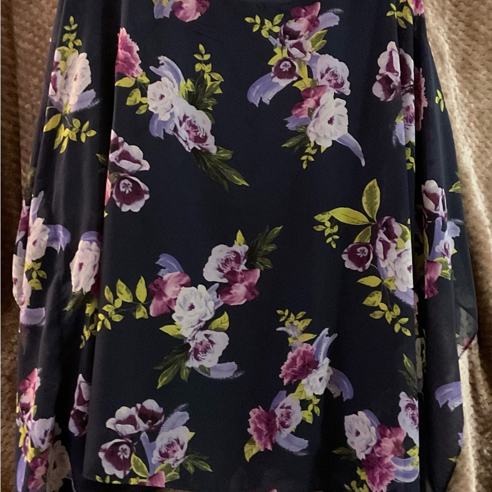 Floral Print Semi-Sheer Flowy Blouse with Tank Top Lining